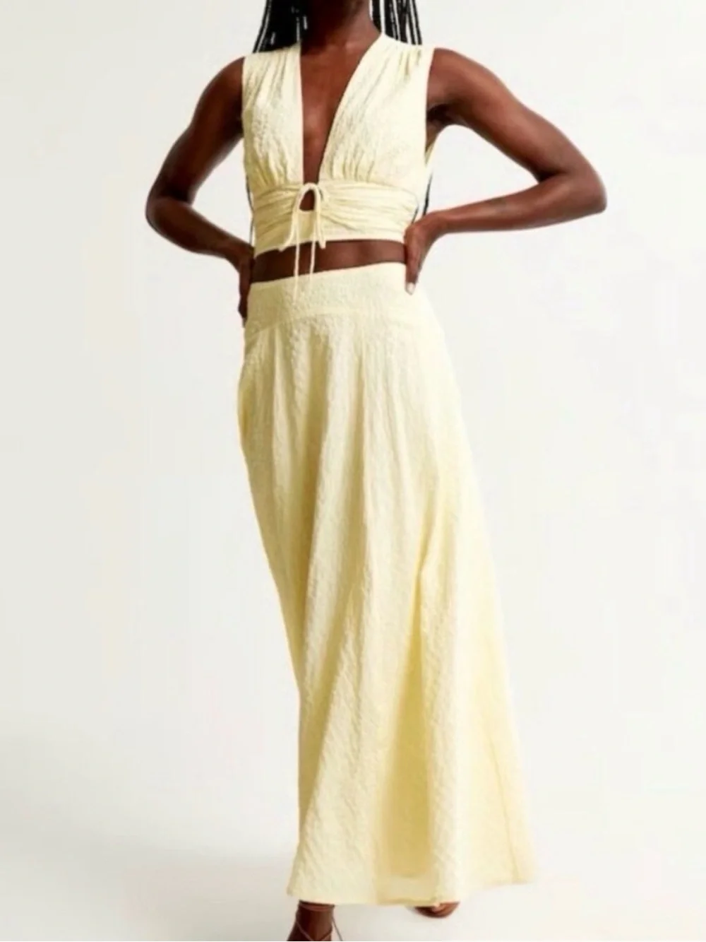 Abercrombie & Fitch Textured Fit to Flatter Maxi Skirt Yellow XS - Picture 1 of 10